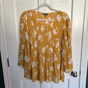 Time and Tru Mustard Floral Blouse